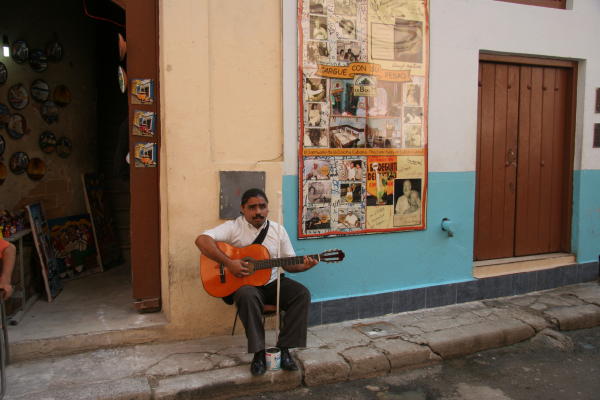 A blind musician looking right at me