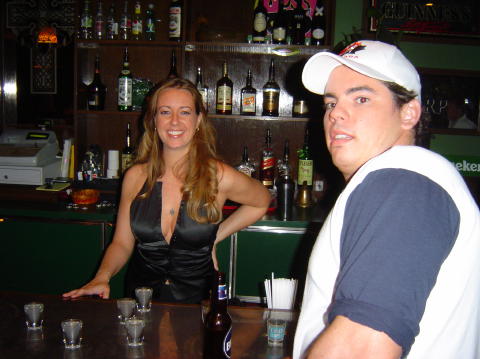 Brad just about to smooth talk the bartender